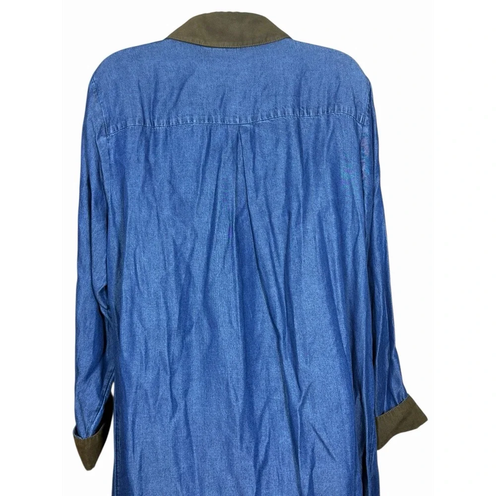 Soft Surroundings 1X Urbina Chambray‎ Midi Dress Turn-Lock Accents Faux Suede